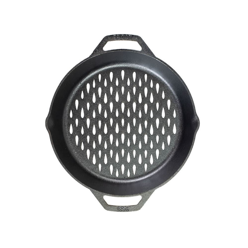 Lodge L10GBL 12" Round Cast Iron Grilling Basket, Black