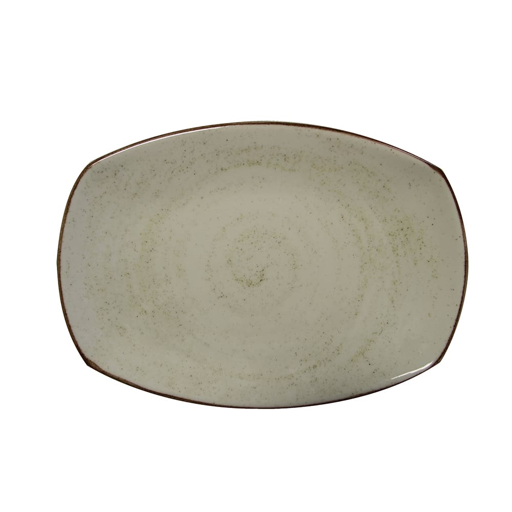 GET PP1605727906 13 7/9" x 9 2/3" Rectangular Artisan Platter - Porcelain, Beige