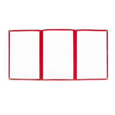 Risch TET8.5X14 DS #03 Triple Pocket Vinyl Menu Cover, 8 1/2"W x 14"H, Red Leatherette