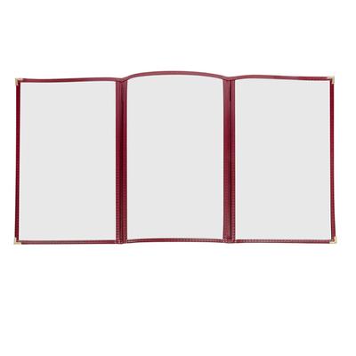 Risch TET8.5X14 DS #08 Triple Pocket Vinyl Menu Cover, 8 1/2"W x 14"H, Maroon Leatherette, Red