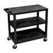 Luxor EC221-B 3 Level Polymer Utility Cart w/ 400 lb Capacity - Raised Ledges, Black