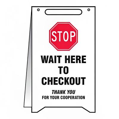 Accuform Signs PFR120 "Stop - Wait Here to Checkout" Folding Safety Sign - 20" x 12", Plastic, White