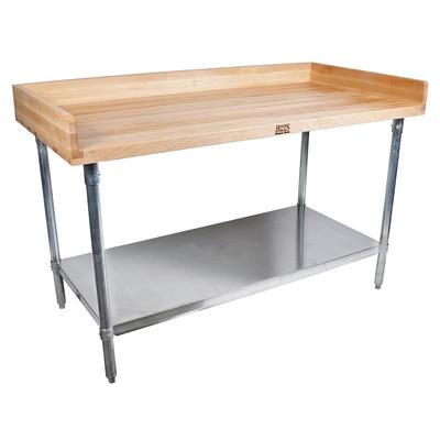 John Boos DSS07 60" Maple Top Bakers Table w/ 4" Splash & Undershelf, 30"D, Northern Hard Rock Maple, 4" Riser, Stainless Steel