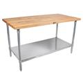 John Boos JNS10 Hard Rock Maple Work Table, Galvanized Shelf, 30 x 60 x 36" H, Steel / Maple