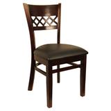 H&D Commercial Seating 8230 Dining Chair w/ Lattice Back & Black Vinyl Seat - Dark Walnut Frame