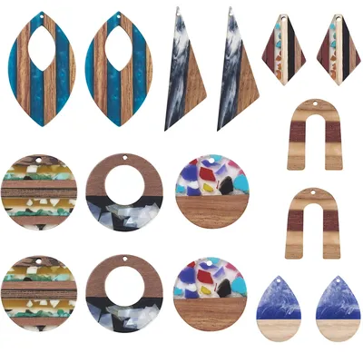 Breloques géométriques en résine de bois naturel bijoux de bricolage connecteurs de bracelet