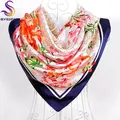BYSIFA-Foulard Hijab en Satin pour Femme Carré à Motif Floral Bleu Rose Rouge Collection