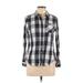 True Craft Long Sleeve Button Down Shirt: Collared Covered Shoulder Gray Checkered/Gingham Tops - Women's Size Large