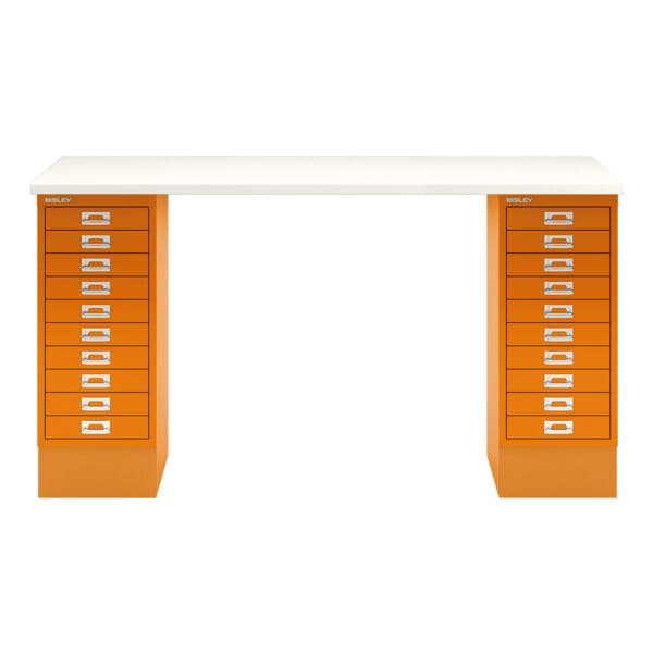 Bisley Schreibtisch »MultiRange« weiße Platte mit 20 Schubladen orange, 140x74x60 cm