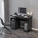 wood computer Desk with PC droller, storage shelves and file cabinet in black