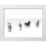 Curinga Kim 32x25 White Modern Wood Framed Museum Art Print Titled - Beach Horses Running