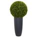 Nearly Natural 30 in. Boxwood Artificial Topiary Plant in Gray Cylinder Planter (Indoor/Outdoor)