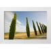 Delisle Gilles 24x17 White Modern Wood Framed Museum Art Print Titled - Italy Tuscany Road and cypress trees