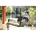 Jeco Espresso Resin Wicker Porch Swing with Ivory Cushion