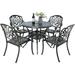 SOCIALCOMFY 5-Piece Outdoor Patio Dining Set All-Weather Cast Aluminum Patio Table Set Include 4 Chairs and a 35.4 inch Round Table w/Umbrella Hole for Balcony Garden Backyard