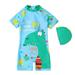 SYNPOS Kids Boys Dinosaur Shark Rashguard One-Piece Swimsuit Hat Set for 1-7T Swimwear