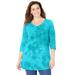 Plus Size Women's Tie-Dye V-Neck Top by Catherines in Vibrant Turq (Size 0X)