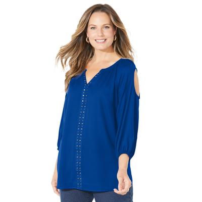 Plus Size Women's Cold Shoulder Stud Accented Top by Catherines in Dark Sapphire (Size 1X)
