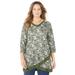 Plus Size Women's Crossover Hem Duet Top by Catherines in Olive Green Paisley Floral (Size 4X)