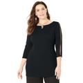 Plus Size Women's Curvy Collection Boatneck Top with Lace-Up Sleeves by Catherines in Black (Size 0X)