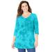 Plus Size Women's Tie-Dye V-Neck Top by Catherines in Vibrant Turq (Size 1X)