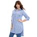 Plus Size Women's Poplin La Vie Max Tunic by June+Vie in Blue Haze Bengal Stripe (Size 30/32)