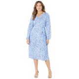 Plus Size Women's Liz&Me® Peasant Wrap Dress by Liz&Me in French Blue Stencil Paisley (Size 6X)