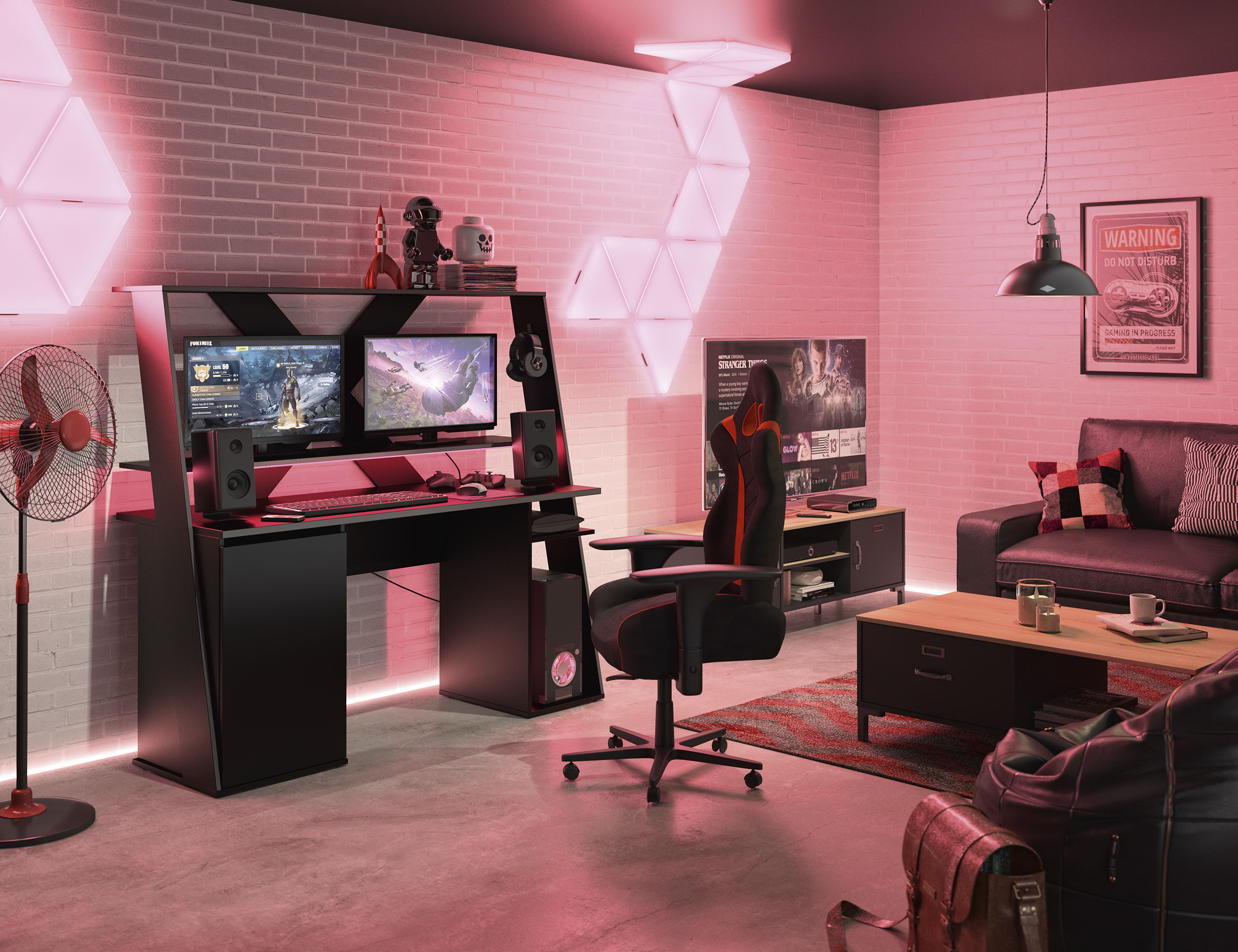 Gamingtisch GAMI "AXYON", schwarz (schwarz, schwarz, schwarz), B:157cm T:60cm, Tische, Das ganze Material findet seinen Platz Image