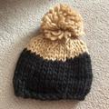 Free People Accessories | Free People Black & Tan Colorblock Chunky Knit Pom Hat | Color: Black/Tan | Size: Os