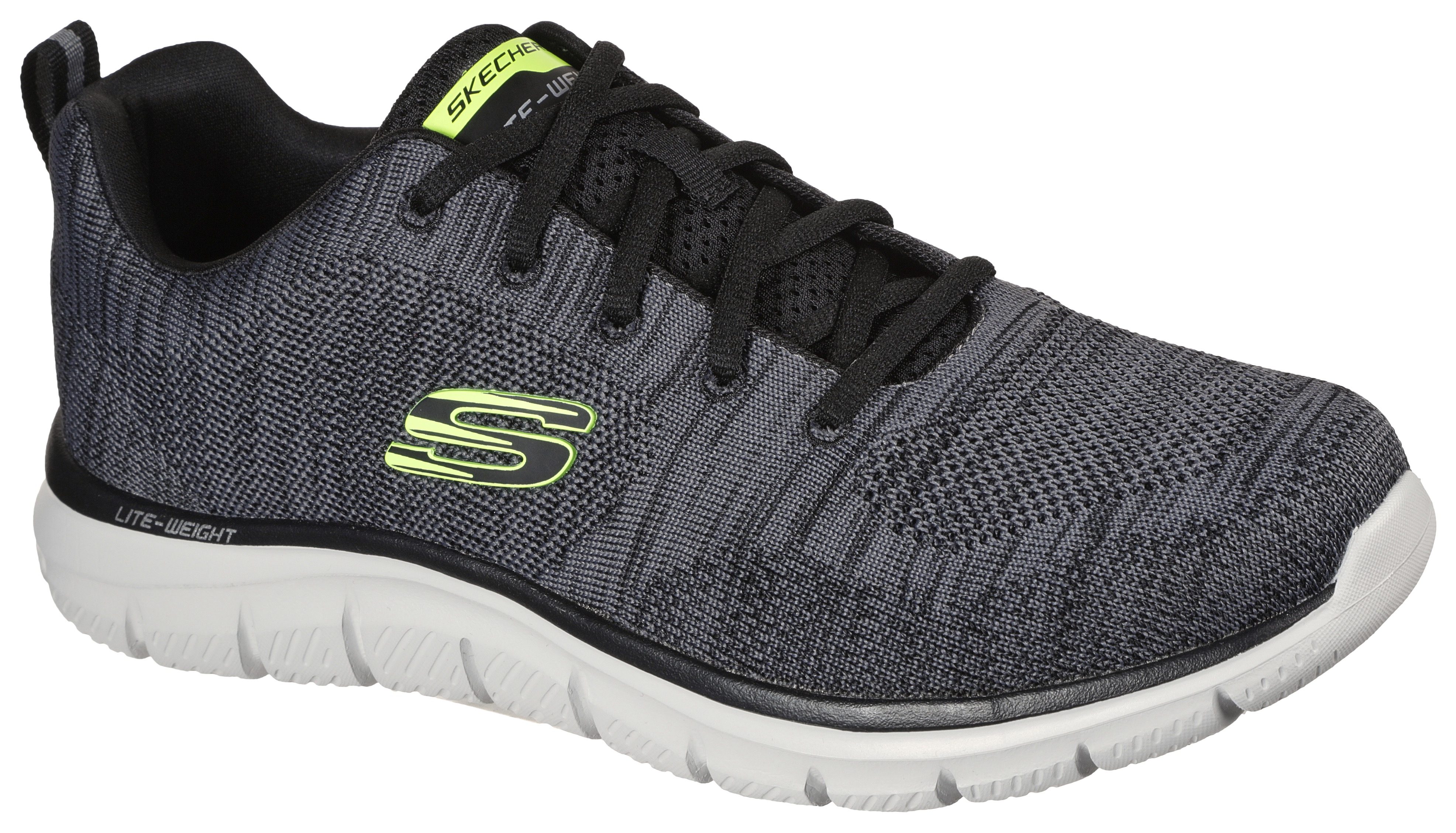 Sneaker SKECHERS "TRACK", Herren, Gr. 46, grau, Textil, meliert, Schuhe, Freizeitschuh, Halbschuh, Schnürschuh mit gepolsterter Innensohle