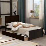 Twin Size Platform Storage Bed with 2 Drawers(with Wheels), Wood Bedroom Bedframe for Bedroom, Dorm, No Spring Box Required