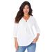 Plus Size Women's Keyhole V-Neck Tee by Roaman's in White (Size 12)