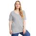 Plus Size Women's Short-Sleeve V-Neck One + Only Tunic by June+Vie in Heather Grey (Size 26/28)