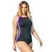 Plus Size Women's Colorblock One-Piece Swimsuit with Shelf Bra by Swim 365 in Black Mirtilla Lilac (Size 22)