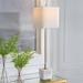 Everly Quinn Table Lamp Metal/Marble/Fabric in White/Yellow | 37 H x 9 W x 9 D in | Wayfair C0418A9758184ABBA2A141D69AE99108