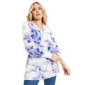 Plus Size Women's V-Neck French Terry Sweatshirt by June+Vie in Blue Haze Tie Dye Bouquet (Size 10/12)
