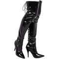 Gizelle Damen Back Lace UP Over The Knee Boots Overknee-Stiefel, Black Patent, 45 EU