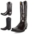 Bottes de moto en cuir brodées pour hommes chaussures de travail mi-mollet cow-boy moots country