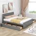 Queen Size Wooden Platform Bed Modern Sturdy Wooden Headboard with Four Removable Storage Drawers and Slatted Frame Support