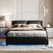 Queen Size Upholstered Faux Leather Platform Bed with Led Lights and Wave-like Bed Frame