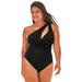 Plus Size Women's Twist One Shoulder Adjustable Strap One Piece Swimsuit by Swimsuits For All in Black (Size 8)