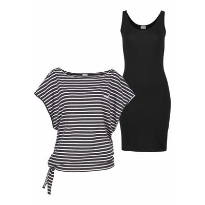 Jerseykleid KANGAROOS, Damen, Gr. 40/42 (M), N-Gr, schwarz-weiß (schwarz, grau, weiß, gestreift), Single Jersey, Obermaterial: 60% Baumwolle, 40% Polyester. Kleid: 95% Baumwolle, 5% Elasthan, meliert, gestreift, geringelt, unifarben, casual, sehr... Image