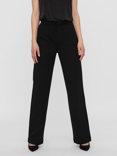 Anzughose VERO MODA "VMZAMIRA MW SLIM STRAIGHT PANT NOOS", Damen, Gr. XS (34), Länge 34, schwarz, Web, Obermaterial: 95% Polyester, 5% Elasthan, unifarben, normal, Hosen Anzughose, mit Gürtelschlaufen