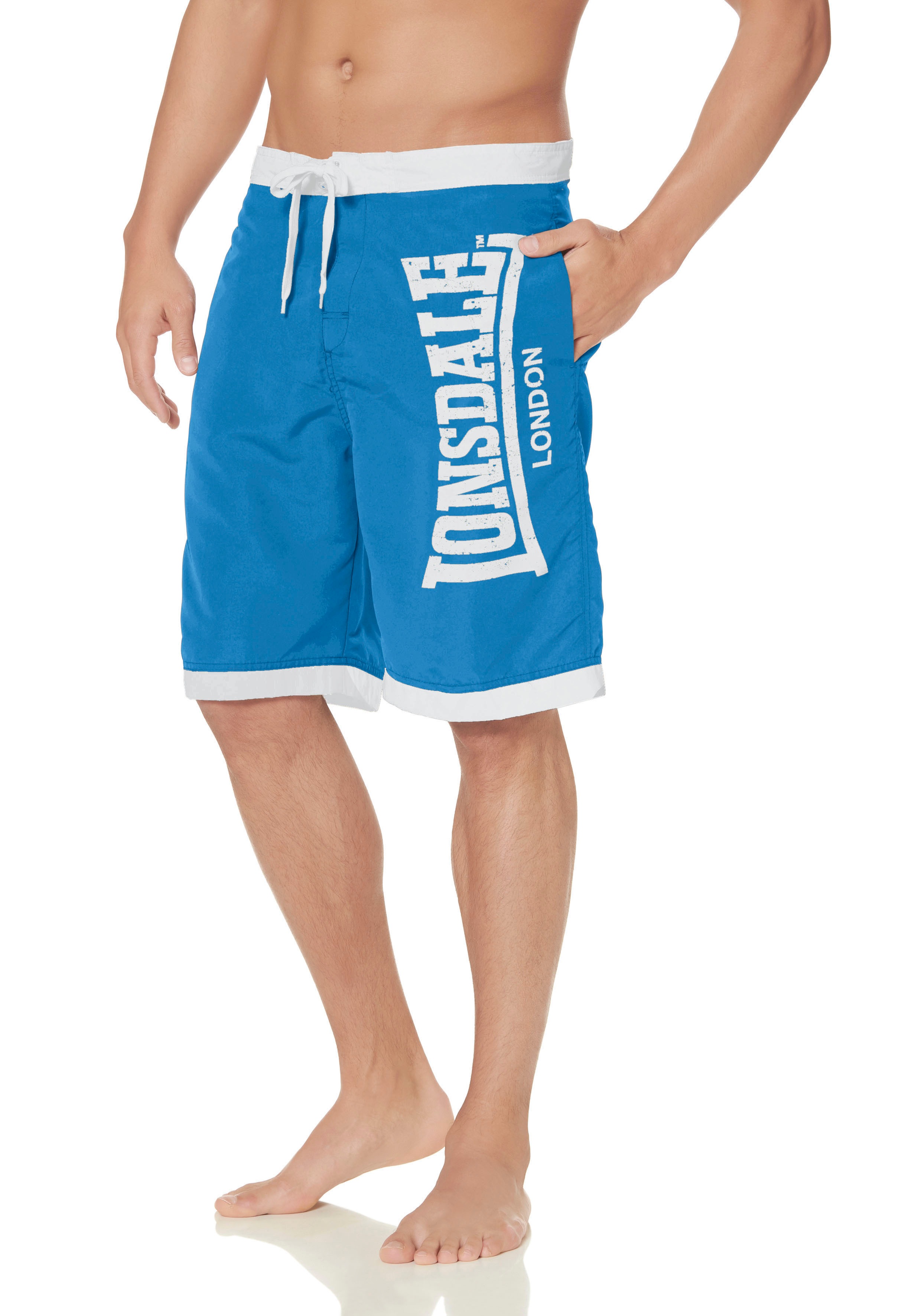 Boardshorts LONSDALE "CLENNELL", Herren, Gr. 5XL, N-Gr, blau (hellblau), Obermaterial: 100% Polyester. Futter: 100% Polyester, bequem, Hosen, Badeshorts, Innenhose aus Mesh Image