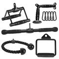 DYNASQUARE Cable Attachments for Home Gym, LAT Pulldown Equipment, Weight Machine Accessories, Straight Pull Down Bar, V Bar, Tricep Rope, Revolving Row Handle, Stirrup Handle