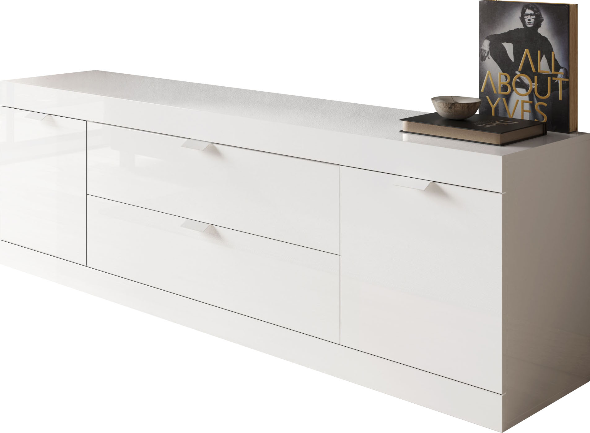 Lowboard INOSIGN "Slim, TV-Bank", weiß (weiß hochglanz lack), B:181cm H:60cm T:42cm, Sideboards, Lowboard, Breite 181 cm, weiß Hochglanz Lack