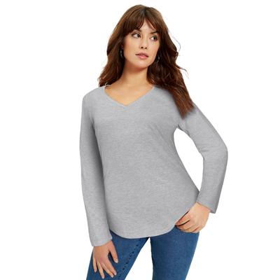 Plus Size Women's Long-Sleeve V-Neck One + Only Tee by June & Vie in Heather Grey (Size 10/12) Shirt