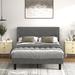 Wade Logan® Auxter Bed Frame w/ Height Adjustable Upholstered Headboard Metal in Gray | 47.7 H x 56.7 W x 76.6 D in | Wayfair