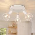 Kimjo 3 Way Ceiling Lights for Kitchen Spotlights Rotatable, Ceiling Spots Light Fittings White E14 Wire Cage Metal, Modern Led Kitchen Ceiling Light for Bedroom Lounge Hallway, Max.40W No Bulb