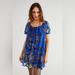 Free People Dresses | Free People Beautiful Blooms Mini Blue Velvet Floral Dress - Size M | Color: Blue/Green | Size: M